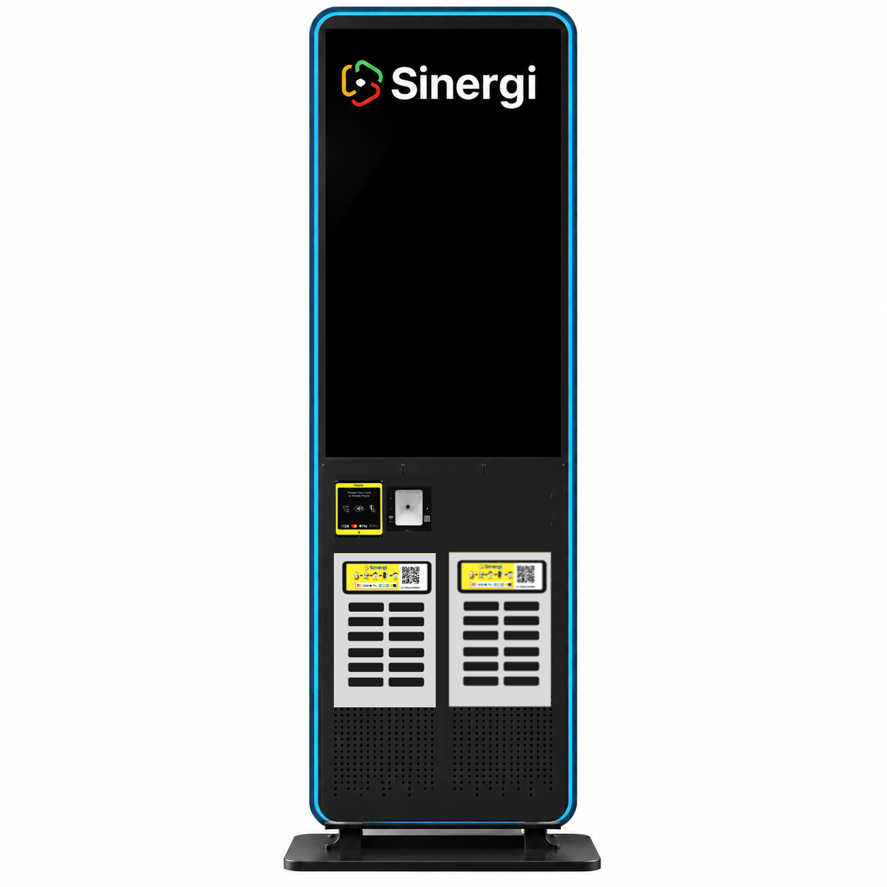 Weimi Station CS48 (43" Smart Touch Screen) - High-capacity charging station with 48 slots for power bank rental. Features an integrated 43-inch Android RK3588 AI Smart Touch Screen display, 4G LTE, and multi-payment kiosk.