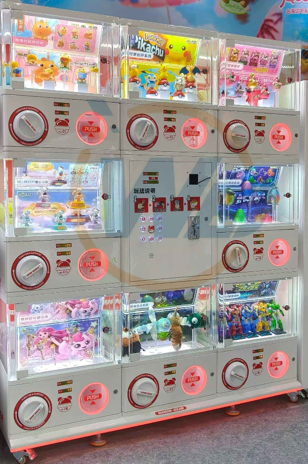 Weimi Gachapon 100mm (8 Slots) - 8-cabinet automated mini Gacha vending machine designed for 100-120mm large capsules. Fully cashless with Nayax MDB integration.